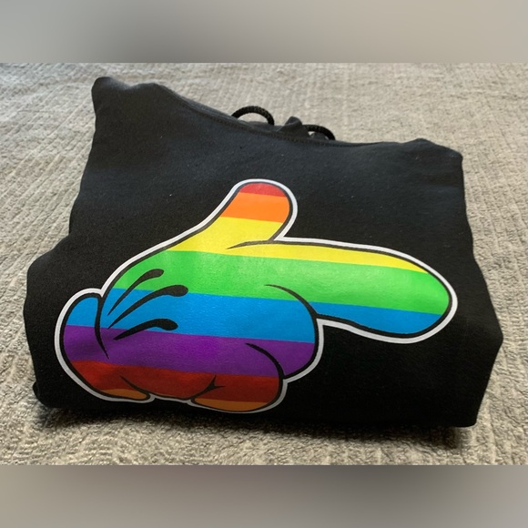 I'm Hers, Mickey Mouse Pointing Hand, The Rainbow Mickey Hands Black Hoodie 2XL - Picture 10 of 10